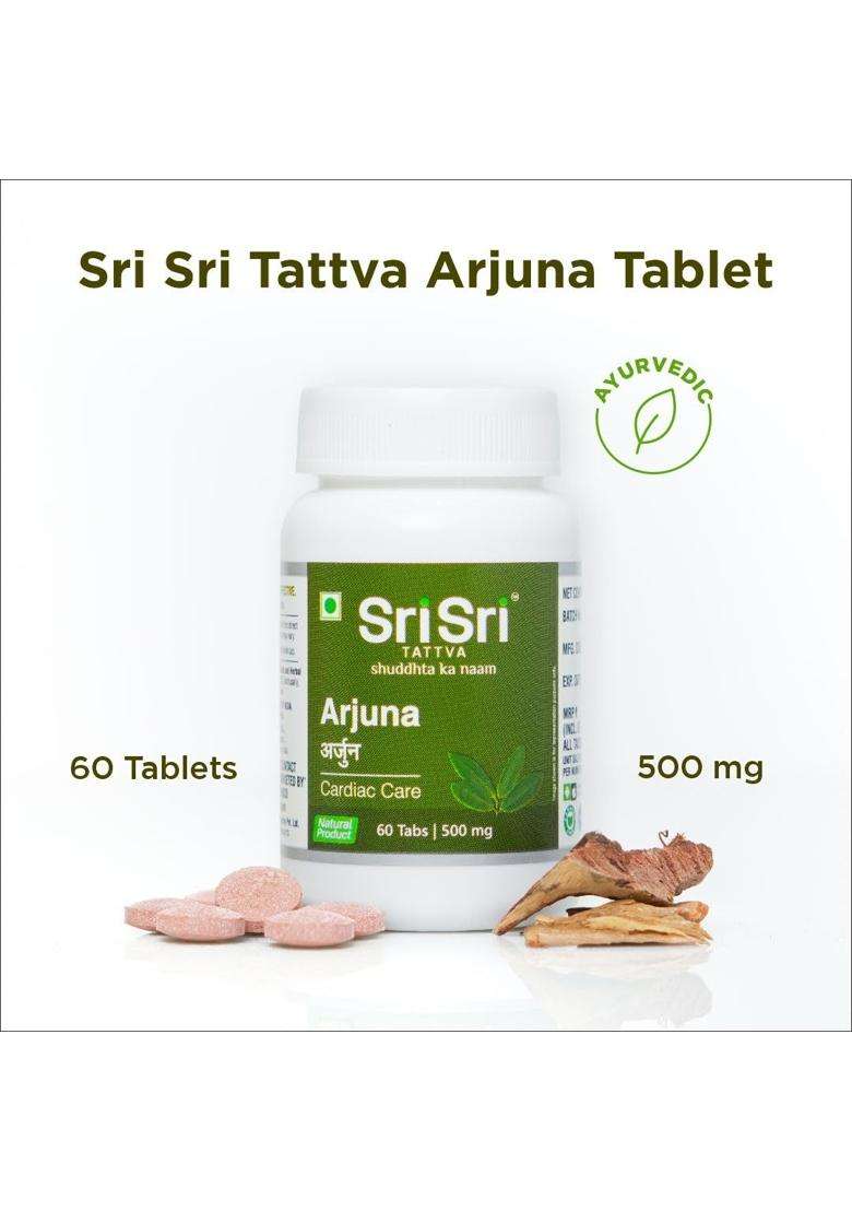 Sri Sri Tattva Arjuna Tablet 60 Tabs, 500 Mg | Cardiac Care | Cardiac Care Tablets | Supports Heart Health | Manages Cholesterol Levels - Indya
