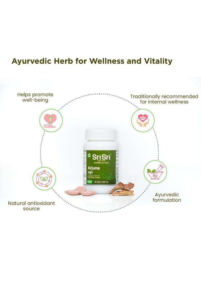 Sri Sri Tattva Arjuna Tablet 60 Tabs, 500 Mg | Cardiac Care | Cardiac Care Tablets | Supports Heart Health | Manages Cholesterol Levels - Indya