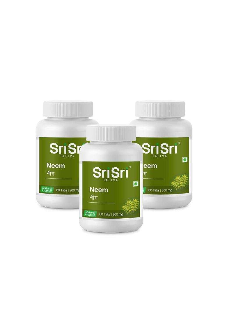 Sri Sri Tattva Neem Tablets 300 mg, 60 Tablets (Pack of 3) | Skin & Wellness Support | Supports Healthy Skin & Natural Detox Wellness; With Neem - Indya