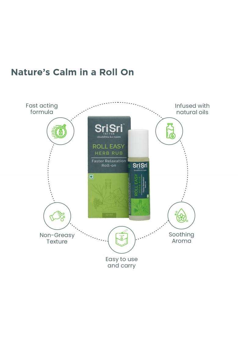 Sri Sri Tattva Roll Easy Herb Rub, 10 ml, Ayurvedic Roll-On for Headache, Cold and Joint Pain Relief | Authentic Traditional Formula - Indya
