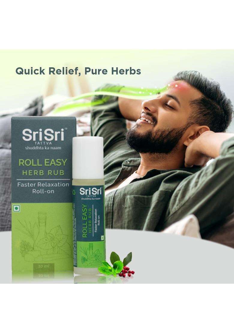 Sri Sri Tattva Roll Easy Herb Rub, 10 ml, Ayurvedic Roll-On for Headache, Cold and Joint Pain Relief | Authentic Traditional Formula - Indya