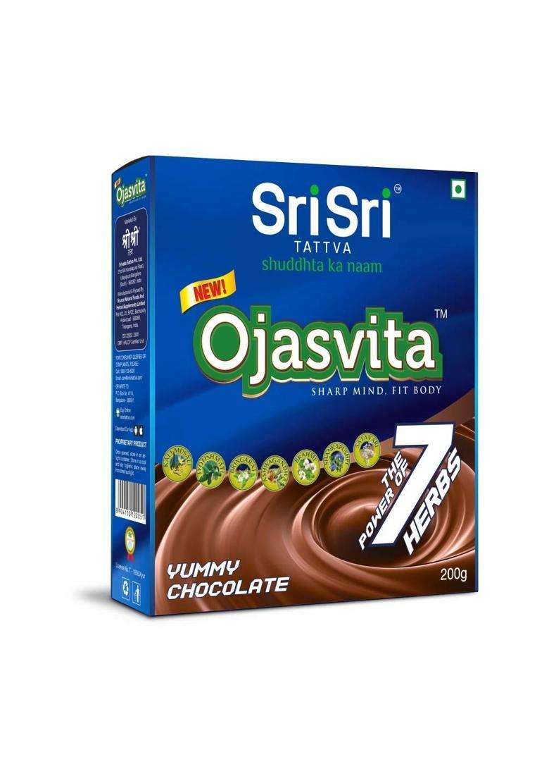Sri Sri Tattva Ojasvita Chocolate Powder 200g | Memory Energy Immunity & Overall Wellness | 7 Herbs Health Drink Mix | Mix with Milk - Indya