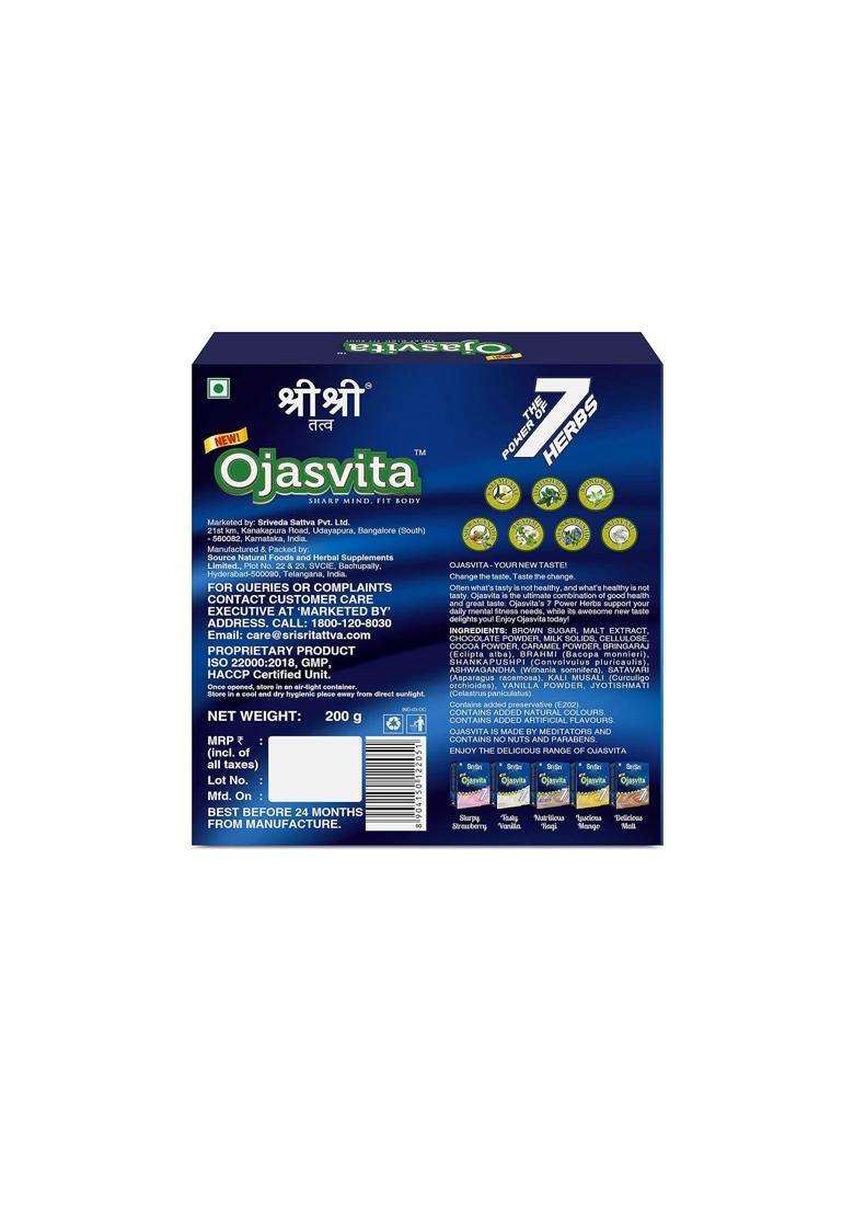 Sri Sri Tattva Ojasvita Chocolate Powder 200g | Memory Energy Immunity & Overall Wellness | 7 Herbs Health Drink Mix | Mix with Milk - Indya