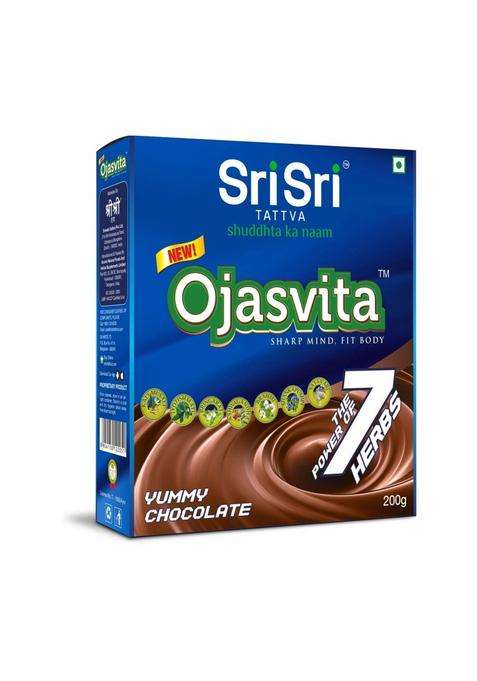 Sri Sri Tattva Ojasvita Chocolate Powder 200g | Memory Energy Immunity & Overall Wellness | 7 Herbs Health Drink Mix | Mix with Milk