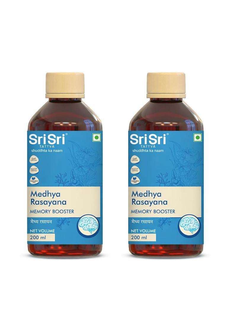 Sri Sri Tattva Medhya Rasayana Syrup 200 ml (Pack of 2) | Authentic Ayurvedic Formula | Focus, Concentration & Intellect Support - Indya