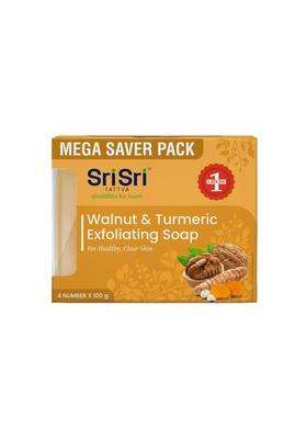 Sri Sri Tattva Walnut & Turmeric Exfoliating Soap Mega Saver (100g Each) (Pack of 4) | For a Radiant Glow & Clear Skin | Grade 1 Soap