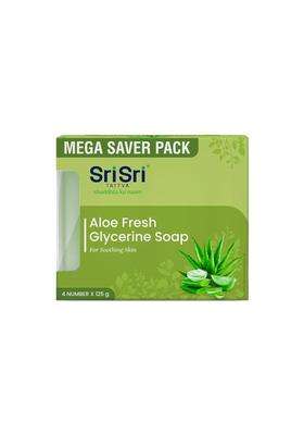 Sri Sri Tattva Aloe Fresh Glycerine Soap Mega Saver (125g Each) (Pack of 4) | Soothing & Hydrating Bathing Bar with Natural Aloe Vera
