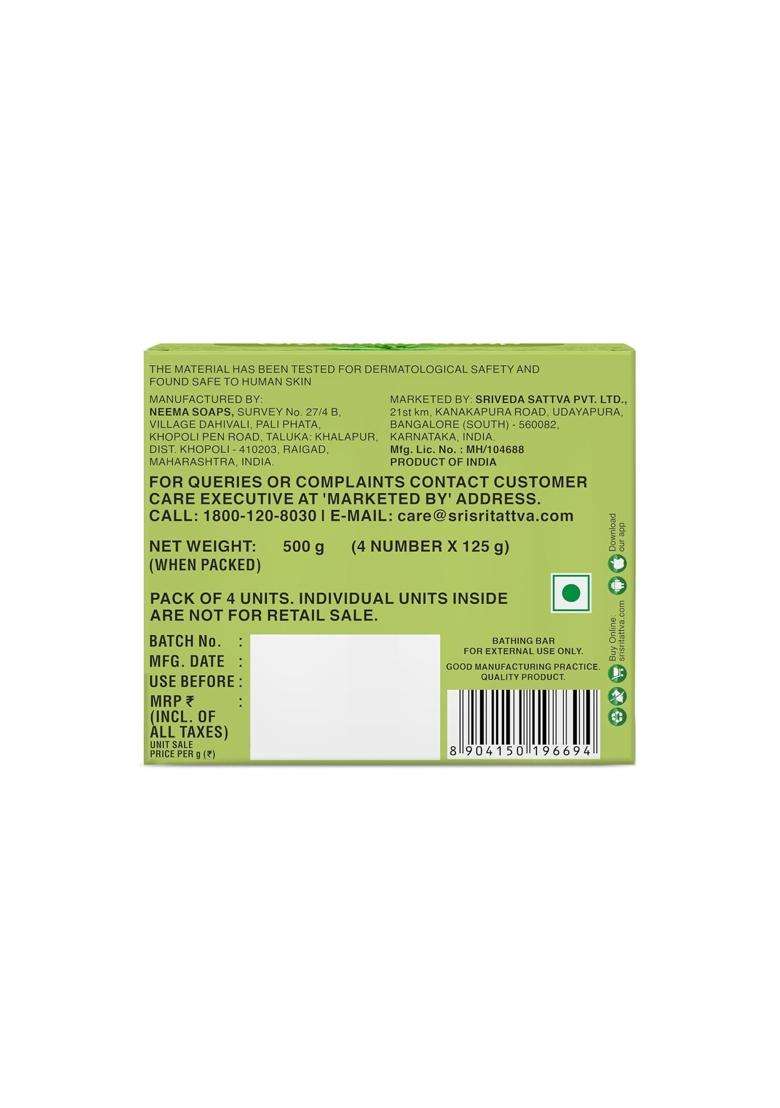 Sri Sri Tattva Aloe Fresh Glycerine Soap Mega Saver (125g Each) (Pack of 4) | Soothing & Hydrating Bathing Bar with Natural Aloe Vera - Indya