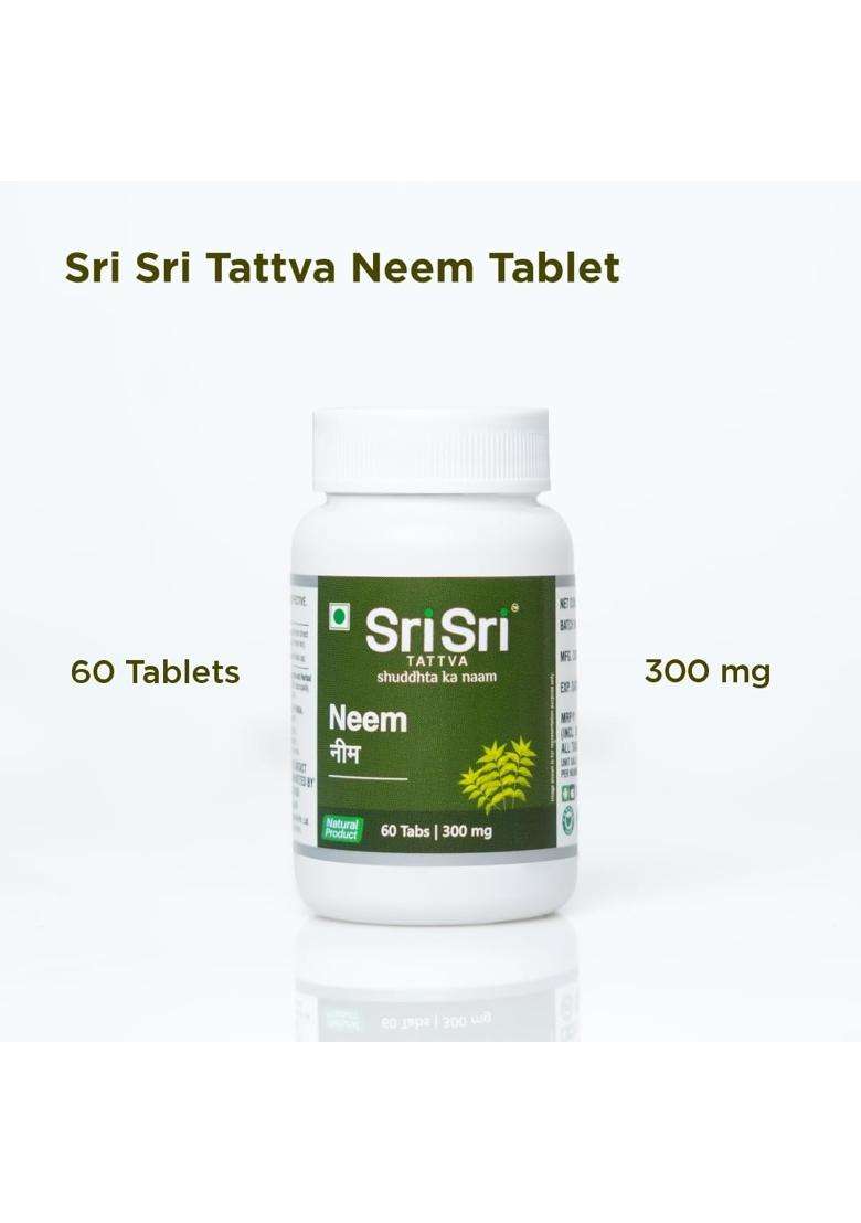 Sri Sri Tattva Neem Tablets 300 mg, 60 Tablets | Skin, Detox & Pitta-Kapha Balance Support | With Neem - Indya