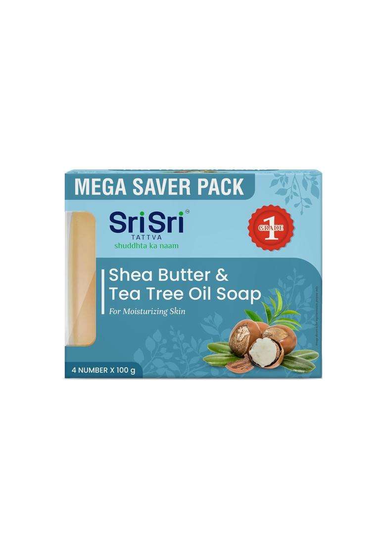 Sri Sri Tattva Shea Butter & Tea Tree Oil Soap Mega Saver (100g Each) (Pack of 4) | Grade 1 Soap for Daily Use - Indya