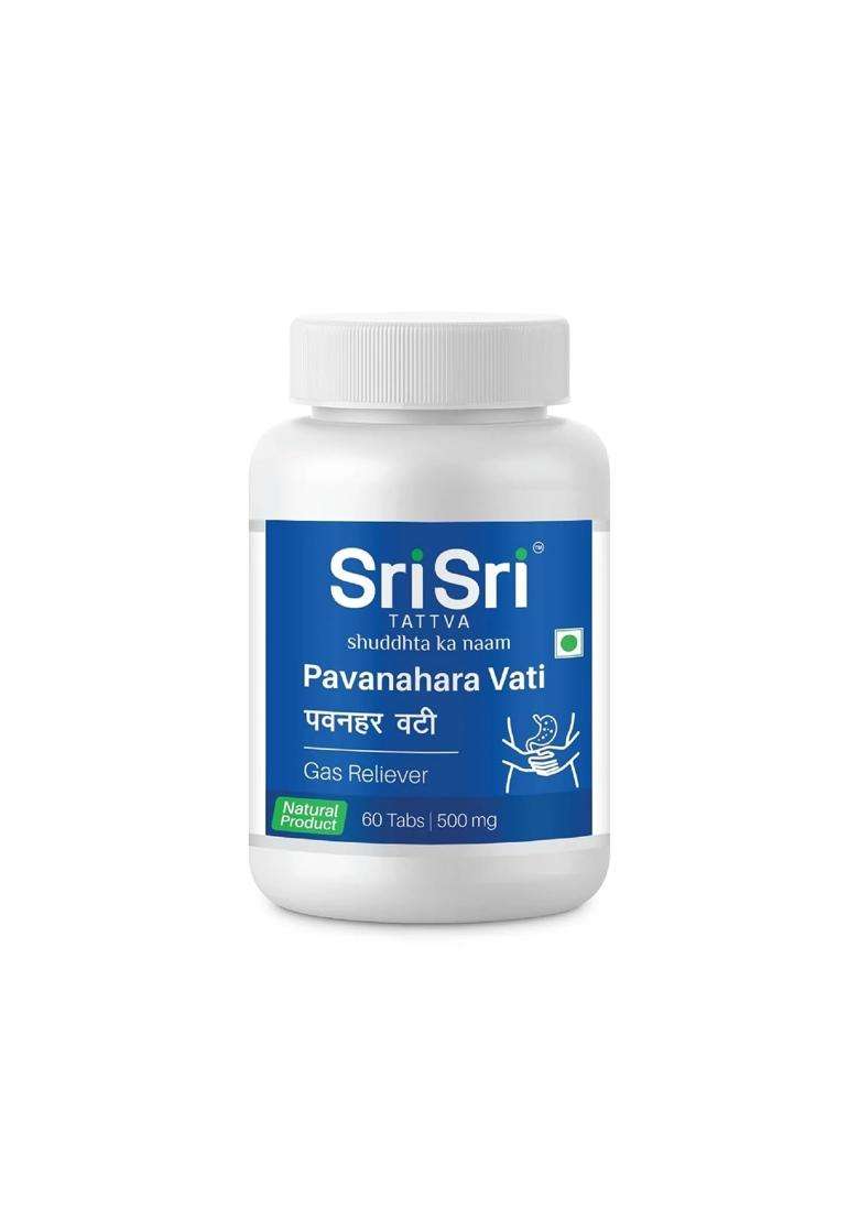 Sri Sri Tattva Pavanahara Vati 60 Tablets, 500mg | Authentic Traditional Formula | Ayurvedic Gas Reliever for Flatulence, Bloating & Abdominal Pain - Indya