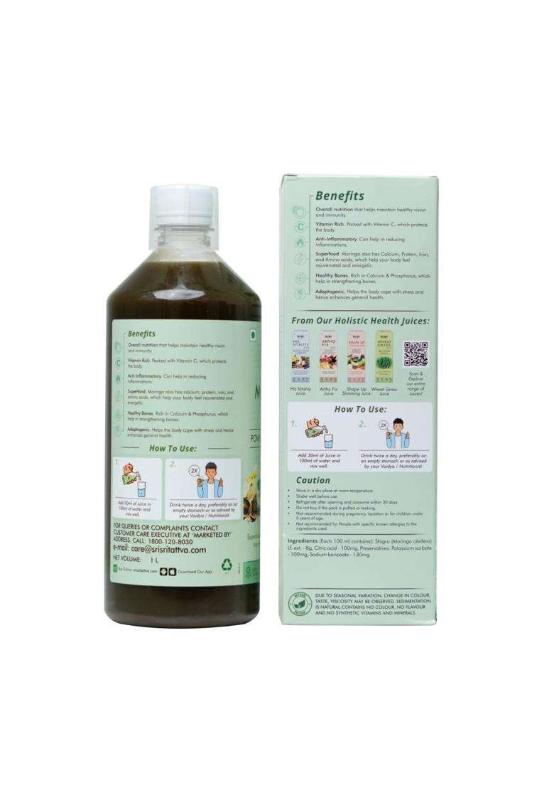 Sri Sri Tattva Moringa Juice 1 Litre | Natural Detox | Supports Weight Loss | No Added Sugar | Rich in Vitamin A,C,B,Calcium,Iron | Antioxidants - Indya
