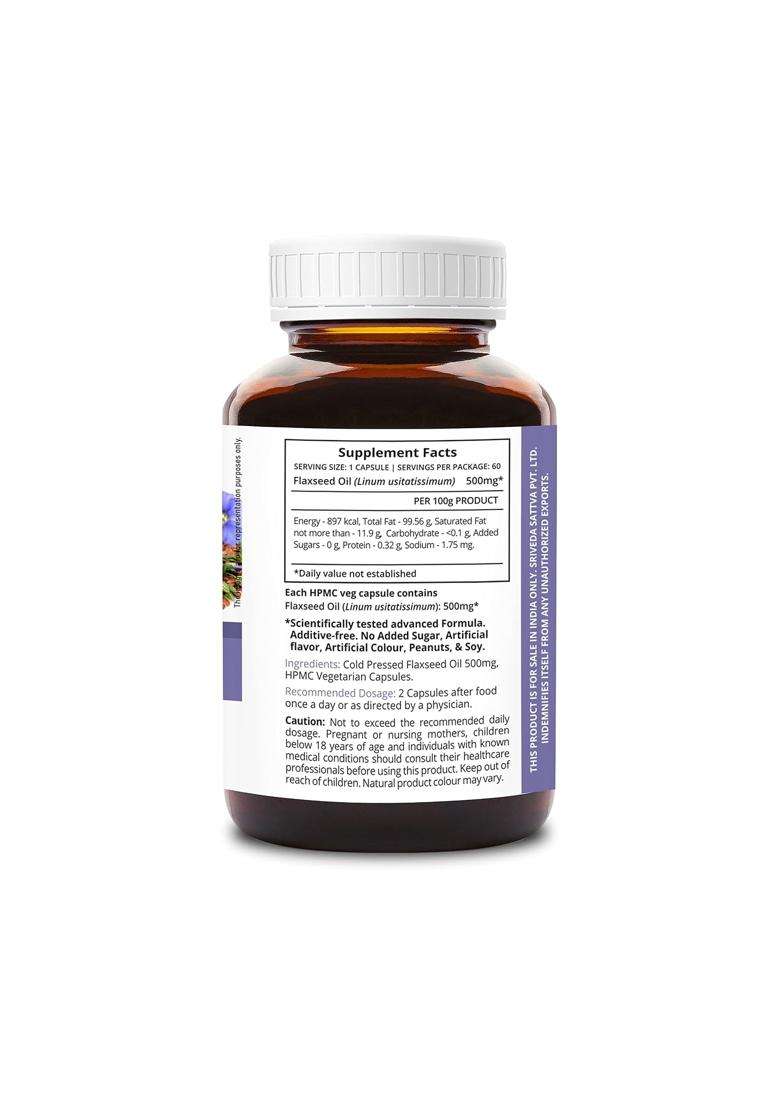 Sri Sri Tattva SupaSupp Flaxseed Oil Omega 3,6,9 60 Veg Cap, 500mg | Essential Fatty Acids, Improves Metabolism, Heart And Brain Function - Indya