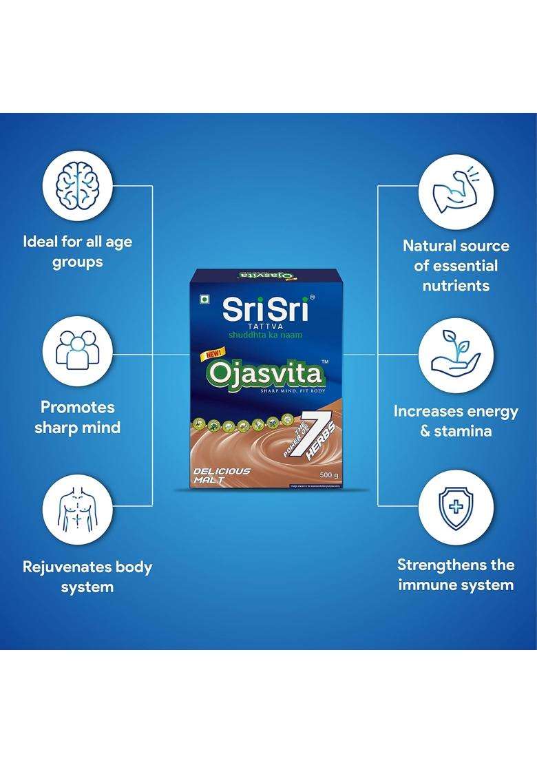 Sri Sri Tattva Ojasvita Malt Powder 500 g | Drink Mix for Sharp Mind & Healthy Body - Indya