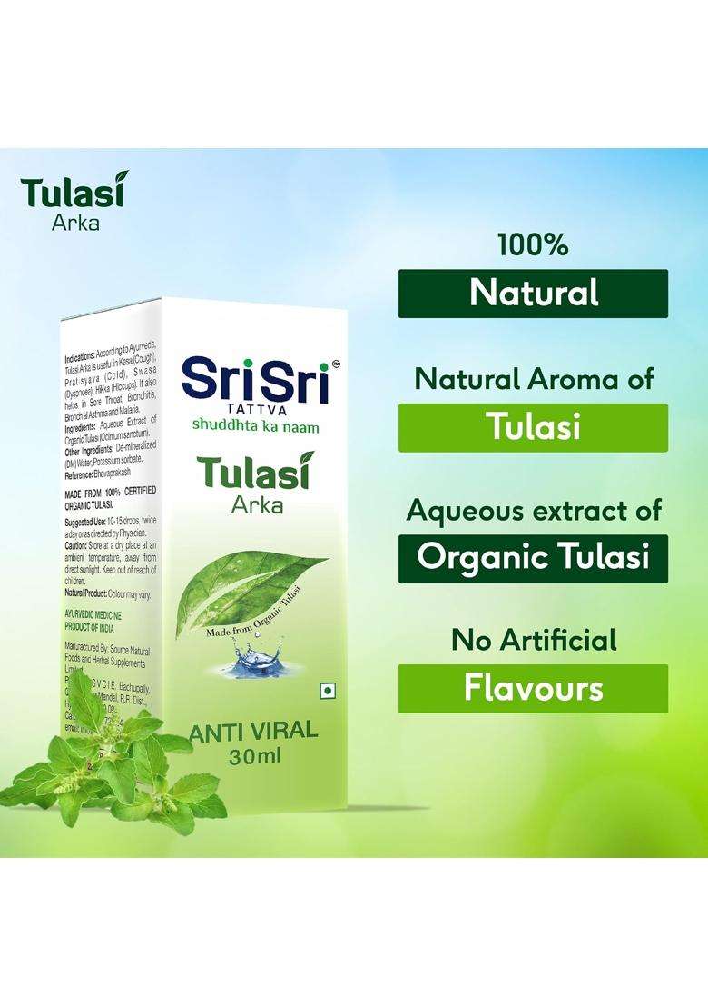 Sri Sri Tattva Tulasi Arka Drops 30 ml | Authentic Traditional Formula | Immunity & Respiratory Wellness | Tulsi Extract Herbal Supplement - Indya