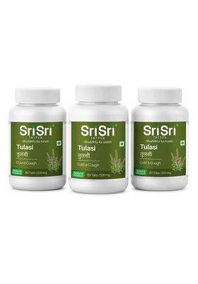 Sri Sri Tattva Tulasi Tablets 500 mg, 60 Tablets (Pack of 3) | Natural Herbal Care | Respiratory & Throat Wellness Support | 60 Tablets