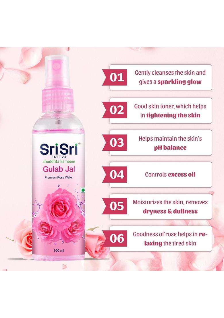 Sri Sri Tattva Gulab Jal Spray 100 ml (Pack of 2) | Pure Rose Water Mist for Hydrated, Glowing Skin | Premium Toner & Cleanser for Soft, Smooth Skin - Indya