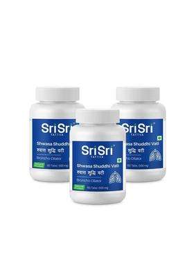 Sri Sri Tattva Shwasa Shuddhi Vati Tablets 500mg (Pack of 3) | Authentic Traditional Formula | 180 Tablets | Respiratory & Bronchial Wellness