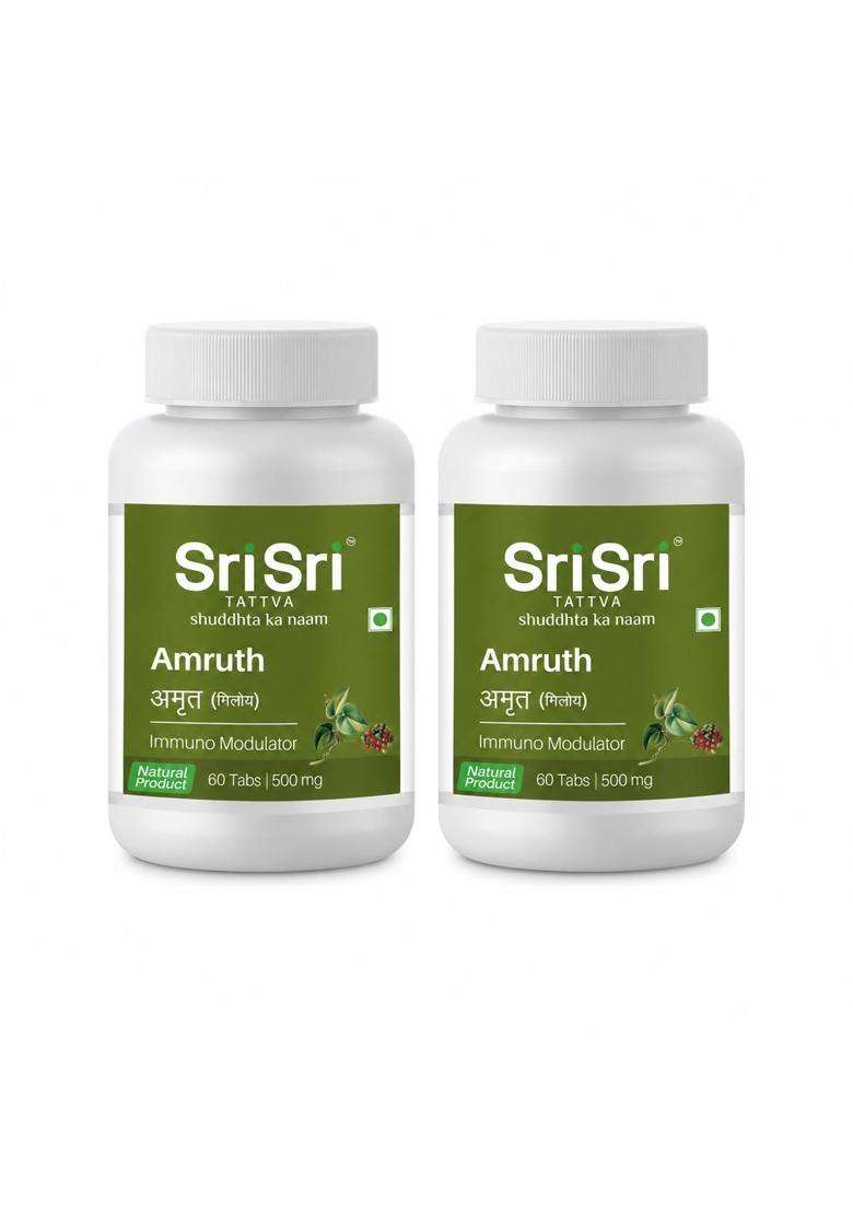 Sri Sri Tattva Amruth Giloy Tablets 500 mg, 60 Tablets (Pack of 2) | Natural Herbal Care | Immunity, Digestion, Joint & Overall Wellness Support - Indya