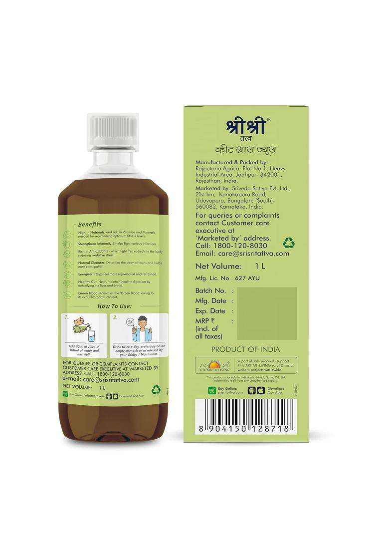 Sri Sri Tattva Wheat Grass Juice 1L | Rich in Vitamins Minerals & Antioxidants | Wheatgrass Leaf Extract | Daily Wellness Drink - Indya