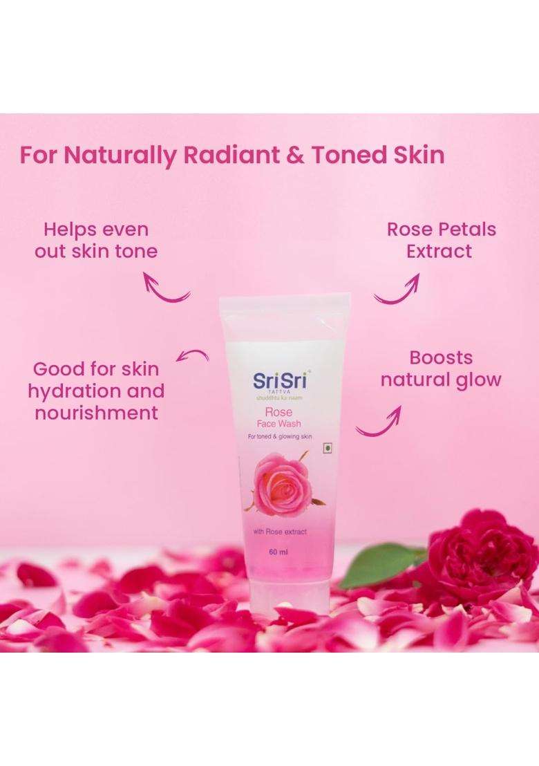 Sri Sri Tattva Rose Face Wash All Skin Types 60 ml (Pack of 2) | For Toned, Radiant, Glowing Skin - Indya