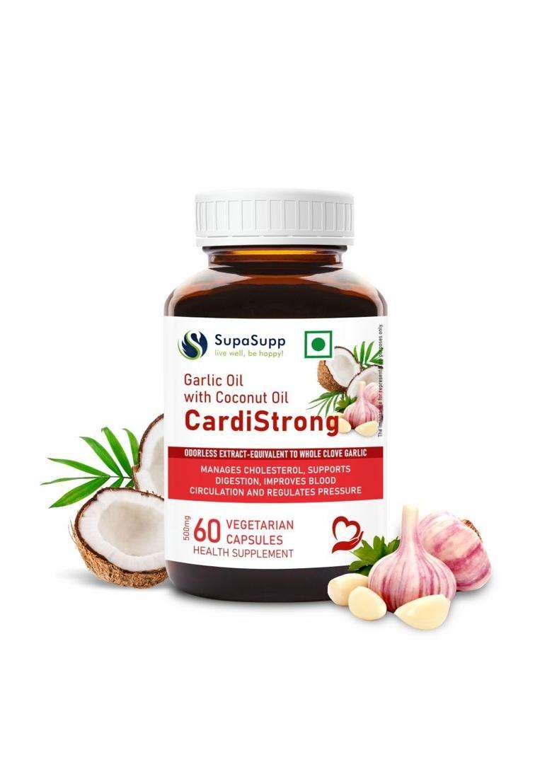 Sri Sri Tattva SupaSupp Garlic Oil Capsules 500 mg, 60 Veg Capsules | Heart, Cholesterol, Digestion & Healthy Circulation Support - Indya