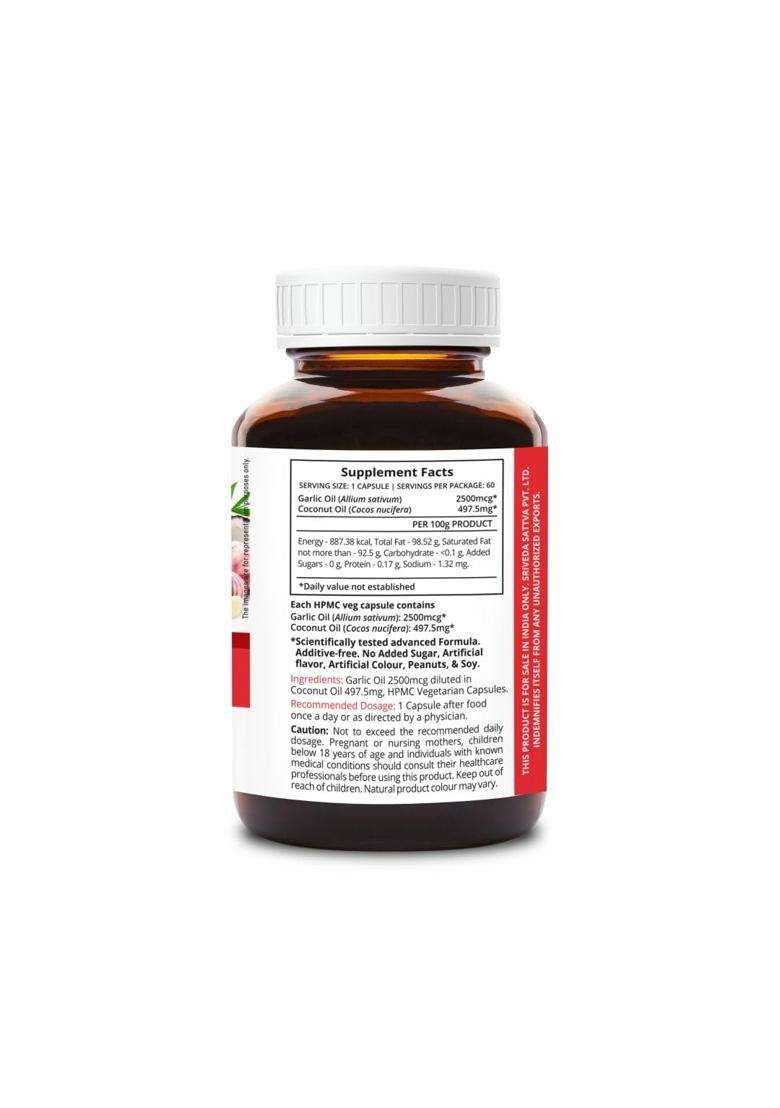 Sri Sri Tattva SupaSupp Garlic Oil Capsules 500 mg, 60 Veg Capsules | Heart, Cholesterol, Digestion & Healthy Circulation Support - Indya