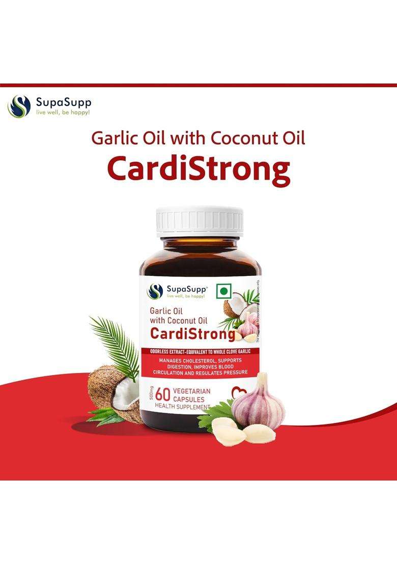 Sri Sri Tattva SupaSupp Garlic Oil Capsules 500 mg, 60 Veg Capsules | Heart, Cholesterol, Digestion & Healthy Circulation Support - Indya