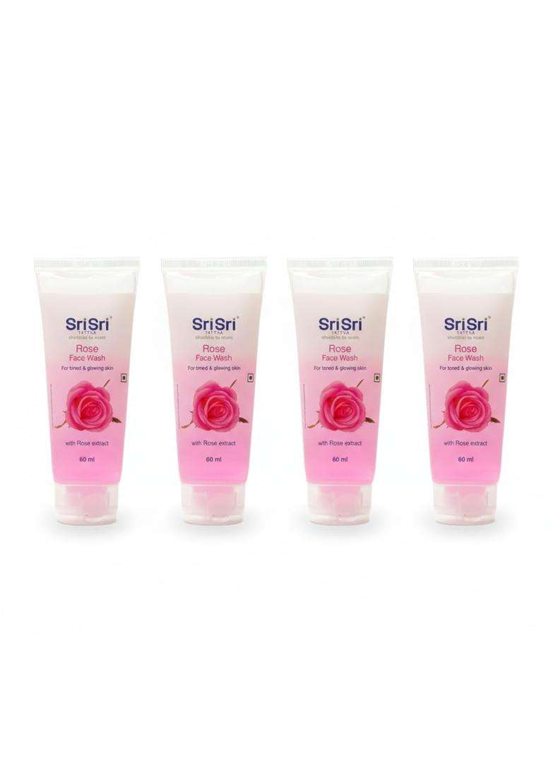 Sri Sri Tattva Rose Face Wash All Skin Types (60 ml ) (Pack of 4) | For Toned, Radiant, Glowing Skin - Indya