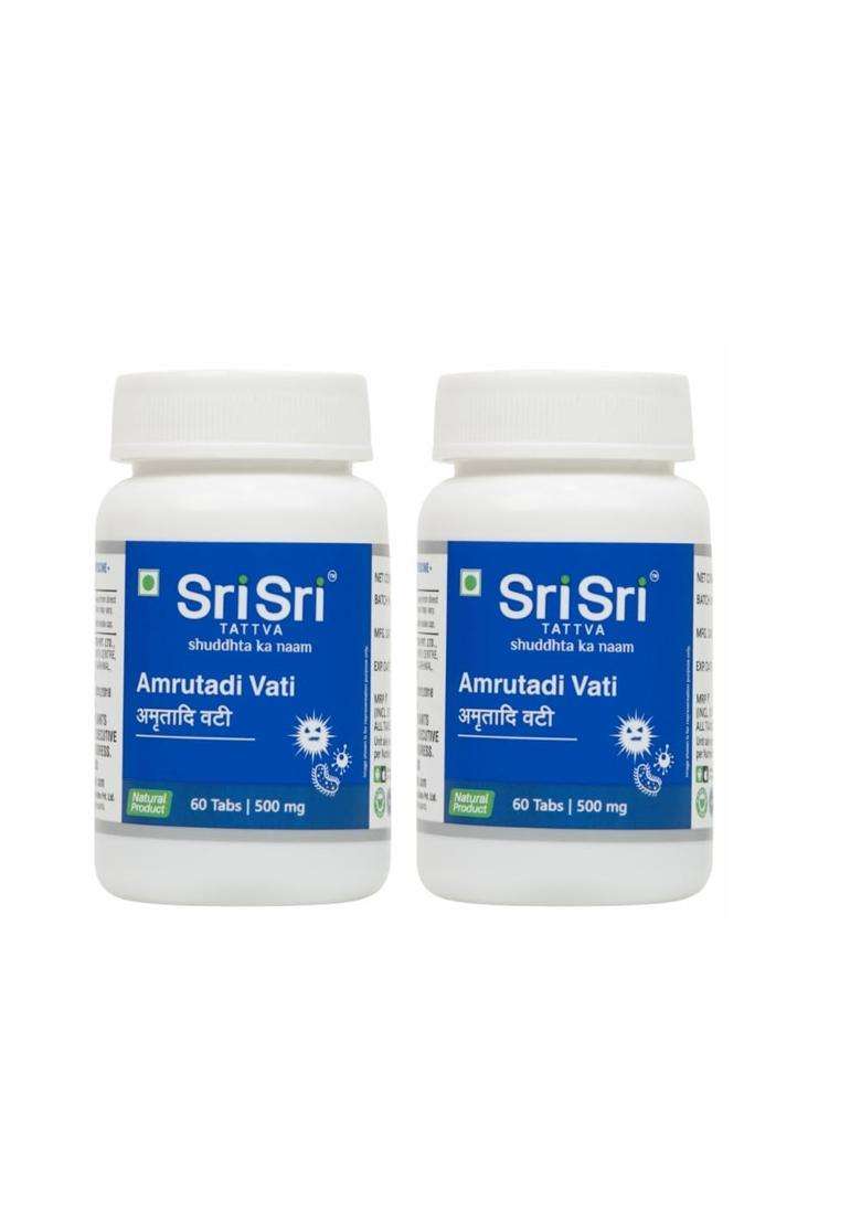 Sri Sri Tattva Amrutadi Vati Tablets 500mg (Pack of 2) | Authentic Traditional Formula | 120 Tablets | Antibacterial & Respiratory Support - Indya