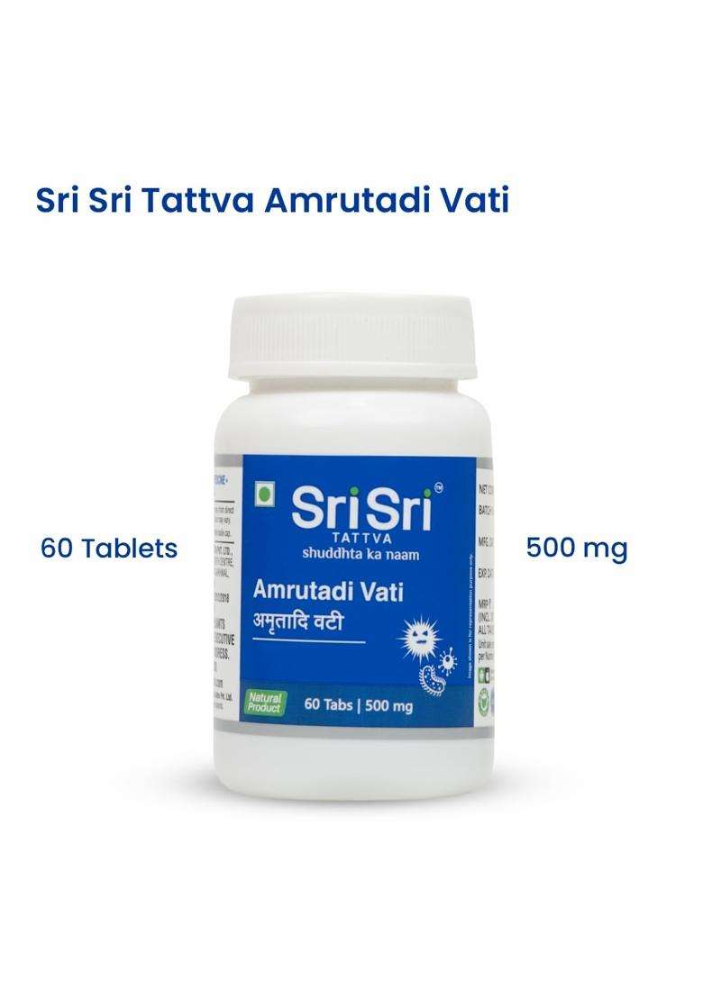 Sri Sri Tattva Amrutadi Vati Tablets 500mg (Pack of 2) | Authentic Traditional Formula | 120 Tablets | Antibacterial & Respiratory Support - Indya
