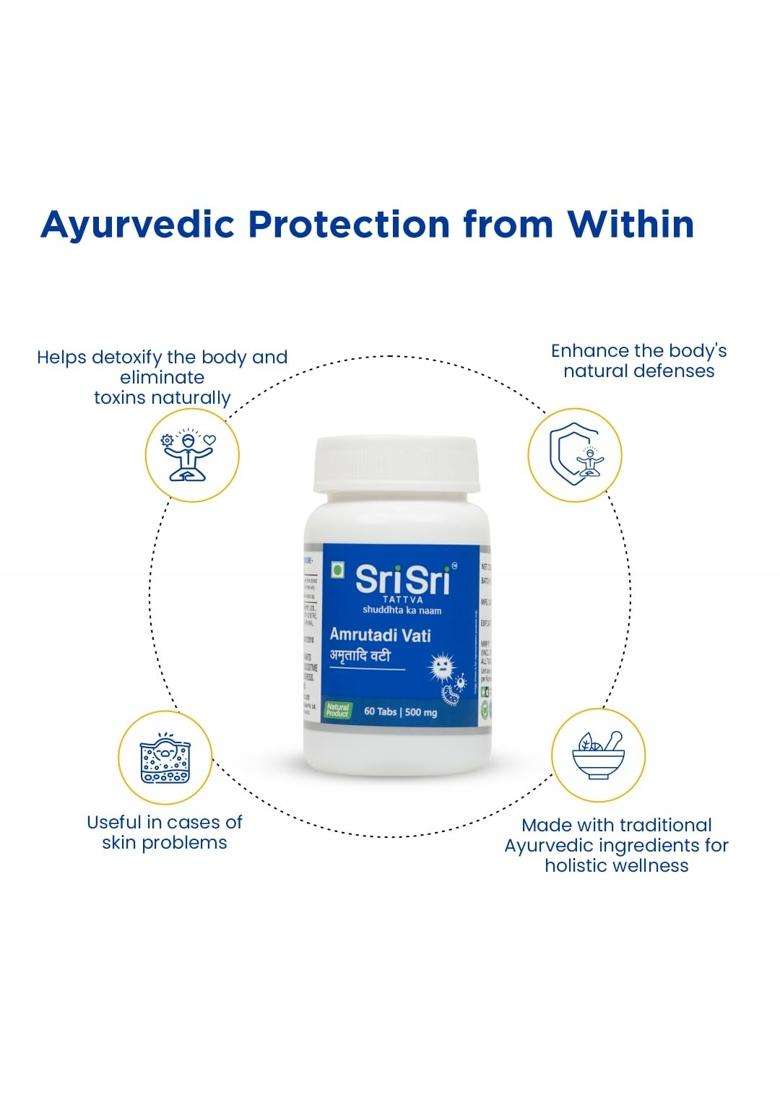 Sri Sri Tattva Amrutadi Vati Tablets 500mg (Pack of 2) | Authentic Traditional Formula | 120 Tablets | Antibacterial & Respiratory Support - Indya