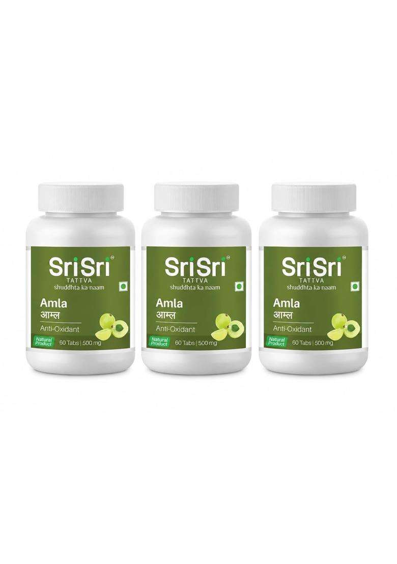 Sri Sri Tattva Amla Tablets 500 mg, 60 Tablets (Pack of 3) | Immunity, Digestion, Skin, Hair & Overall Wellness Support | 60 Tablets - Indya