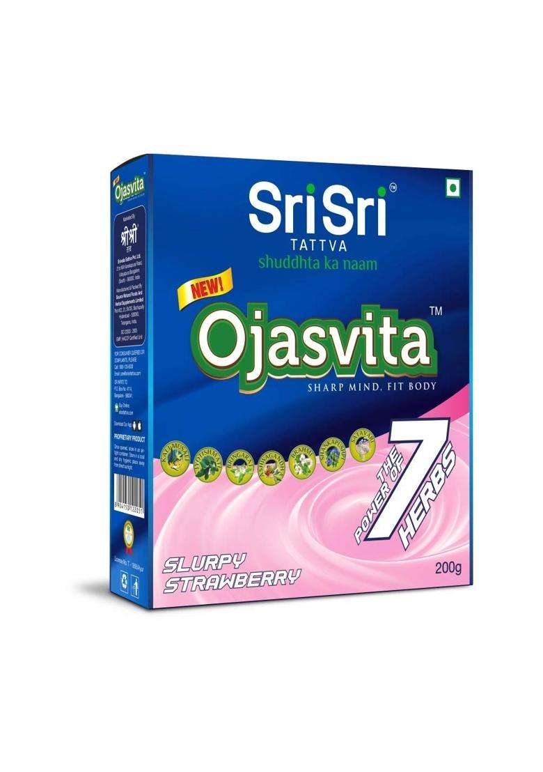 Sri Sri Tattva Ojasvita Slurpy Strawberry 200 g | Memory, Immunity, Energy, Strength & Digestion Support - Indya