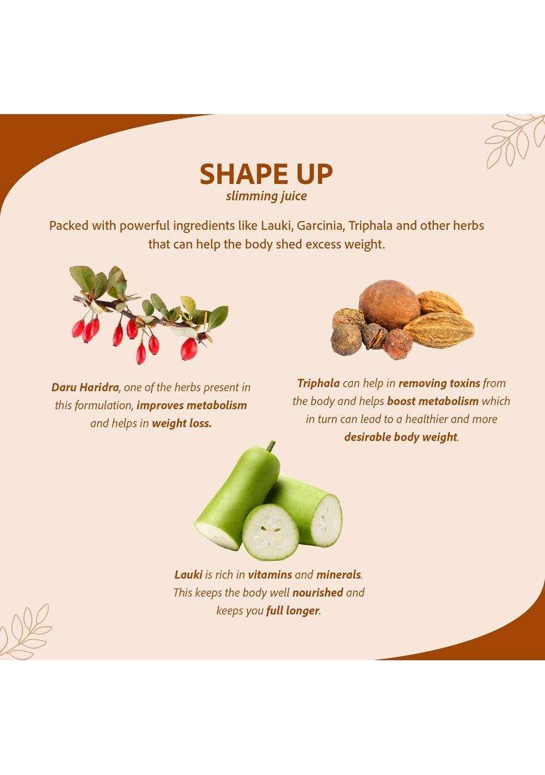 Sri Sri Tattva Shape Up Slimming Juice 1L (Pack of 2) | Burn Fat Naturally | 7 Potent Herbs For Weight Management - Indya