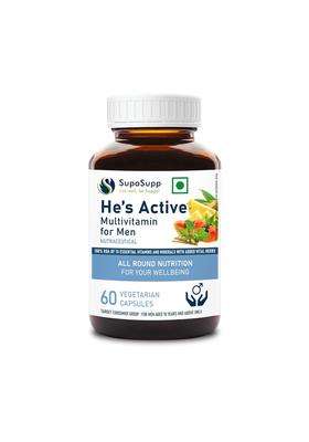 Sri Sri Tattva SupaSupp He's Active 60 Veg Cap, 500 mg | Multivitamin For Men | All Round Nutrition For Your Wellbeing | Health Supplement