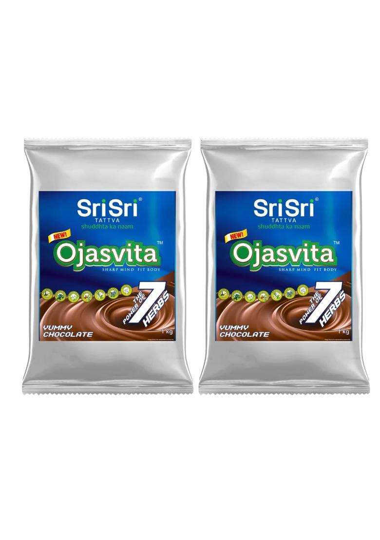 Sri Sri Tattva Chocolate Ojasvita 1kg Foil Pack (Pack of 2) | For Sharp Mind and Healthy Body | Milk Mix | Goodness of 7 Herbs | Immunity Booster - Indya