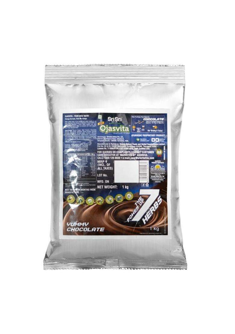 Sri Sri Tattva Chocolate Ojasvita 1kg Foil Pack (Pack of 2) | For Sharp Mind and Healthy Body | Milk Mix | Goodness of 7 Herbs | Immunity Booster - Indya