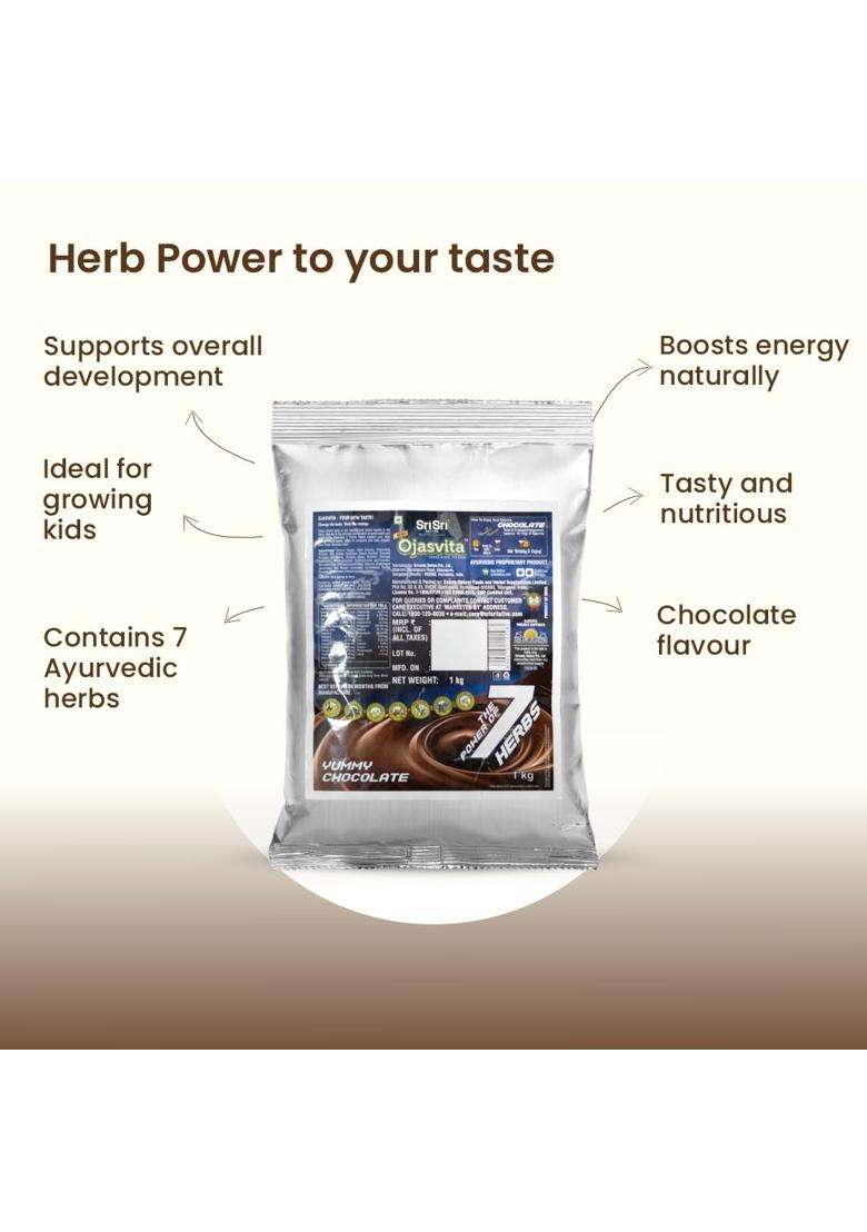 Sri Sri Tattva Chocolate Ojasvita 1kg Foil Pack (Pack of 2) | For Sharp Mind and Healthy Body | Milk Mix | Goodness of 7 Herbs | Immunity Booster - Indya
