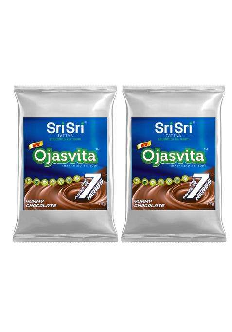 Sri Sri Tattva Chocolate Ojasvita 1kg Foil Pack (Pack of 2) | For Sharp Mind and Healthy Body | Milk Mix | Goodness of 7 Herbs | Immunity Booster
