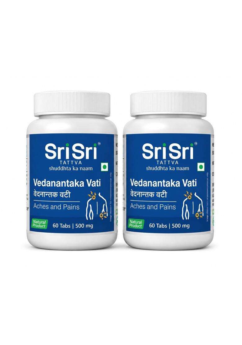 Sri Sri Tattva Vedanantaka Vati 500 mg, 60 Tablets (Pack of 2) | Authentic Ayurvedic Formula | Natural Pain Management & Everyday Aches Support - Indya