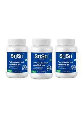 Sri Sri Tattva Raktashodhini Vati 500 mg, 60 Tablets (Pack of 3) | Authentic Ayurvedic Formula | Blood & Skin Wellness Support | 60 Tablets