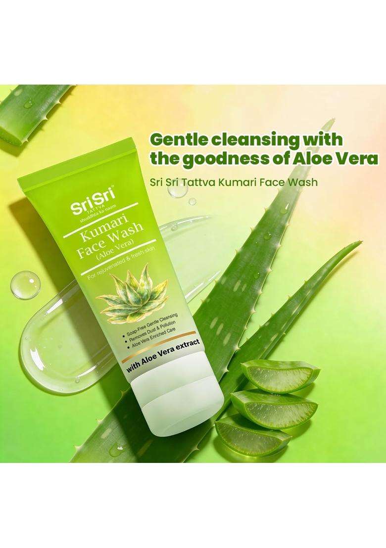 Sri Sri Tattva Kumari Face Wash with Aloe Vera 100 ml | Soap Free Daily Cleanser for Fresh, Soft & Rejuvenated Skin | Removes Dust & Pollution - Indya