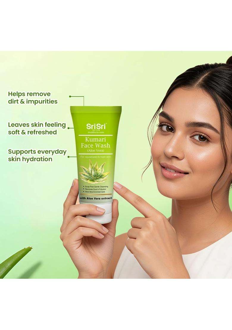 Sri Sri Tattva Kumari Face Wash with Aloe Vera 100 ml | Soap Free Daily Cleanser for Fresh, Soft & Rejuvenated Skin | Removes Dust & Pollution - Indya