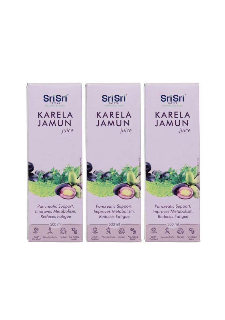 Sri Sri Tattva Karela Jamun Juice 500 ml (Pack of 3) | Maintains Blood Sugar Levels | Reduces Bad Cholesterol | Good for Digestive Health - Indya