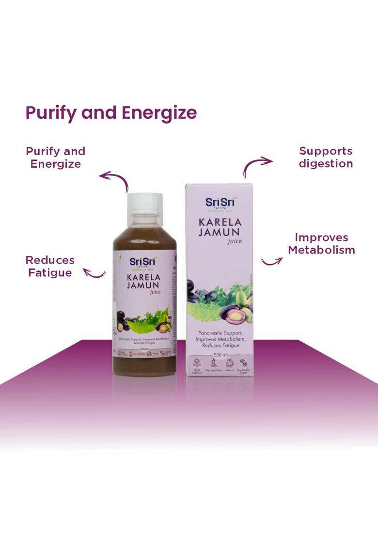 Sri Sri Tattva Karela Jamun Juice 500 ml (Pack of 3) | Maintains Blood Sugar Levels | Reduces Bad Cholesterol | Good for Digestive Health - Indya