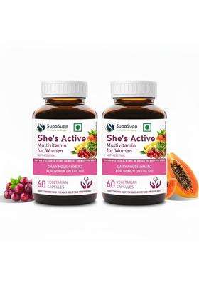 Sri Sri Tattva SupaSupp She's Active 60 Veg Cap, 500mg (Pack of 2) | Multivitamin For Women | Daily Nourishment For Women On The Go