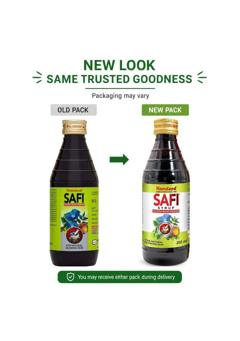 Hamdard Safi Blood Purifier Syrup for Healthy & Glowing Skin 200 ml (Pack of 2) | 100% Pure | Clears Stomach and Improves Liver Function - Indya