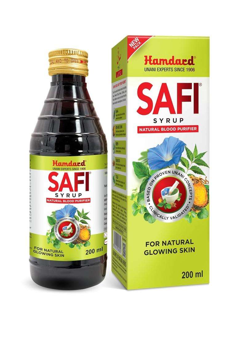 Hamdard Safi Blood Purifier Syrup for Healthy & Glowing Skin 200 ml (Pack of 2) | 100% Pure | Clears Stomach and Improves Liver Function - Indya