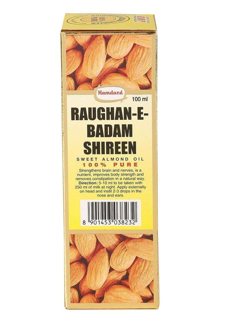 Hamdard Raughan-E-Badam Shireen Sweet Almond Oil for Body, Skin & Hair 100 ml (Pack of 3) | Natural Almond Oil | Helps Enhance Memory - Indya